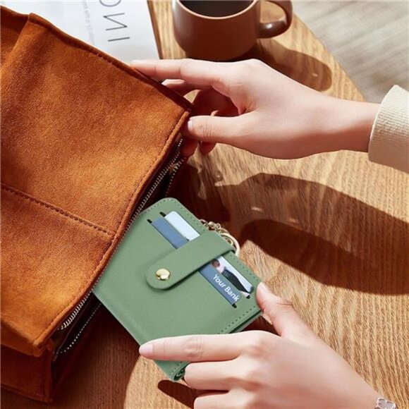 RFID Blocking Wallet for Women Small Leather Card Holder with Zipper Keychain - Picture 6 of 7